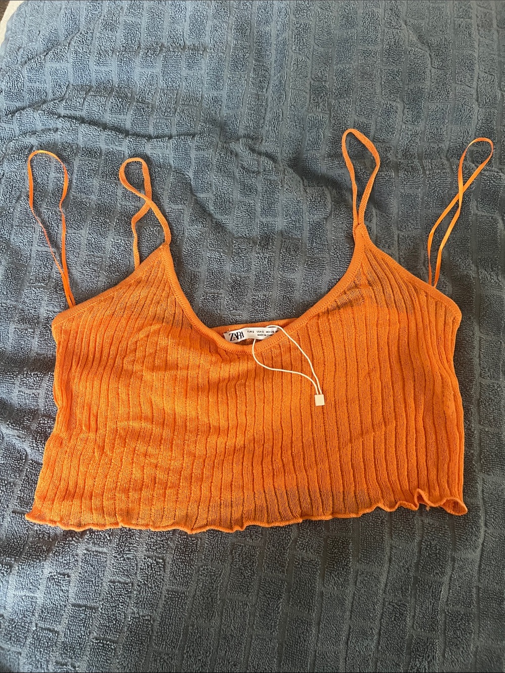Zara Bright Orange Ribbed Crop Cami